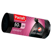 Мешки для мусора 60 л, черные, в рулоне 20 шт., ПНД, 7,4 мкм, 720х600 мм, PACLAN, 600820 в Березниках
