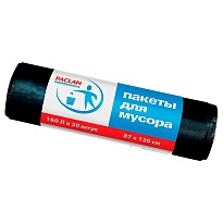 Мешки для мусора 160 л, черные, в рулоне 20 шт., ПВД, 30 мкм, 1200х870 мм, PACLAN Professional, 604082 в Березниках
