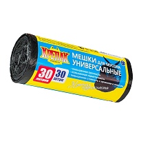 Мешки для мусора 30 л, черные, в рулоне 30 шт., ПНД, 9 мкм, 600х500 мм, Крепак, 4607075710108 в Березниках