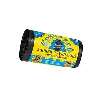 Мешки для мусора 20 л, с ушками, черные, в рулоне 30 шт., ПНД, 10 мкм, 550х440 мм, Крепакоф, 4607075710405 в Березниках