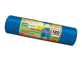 Мешки для мусора 120 л, синие, в рулоне 10 шт., ПНД, 14 мкм, 1100х700 мм, EXTRA, ex1201802 в Березниках