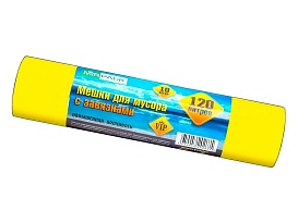 Мешки для мусора 120 л, с завязками, желтые, в рулоне 10 шт., ПНД, 15 мкм, 800х750 мм, VIP, Z12010yel в Березниках