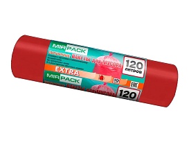 Мешки для мусора 120 л, красные, в рулоне 10 шт., ПНД, 14 мкм, 1100х700 мм, EXTRA, ex1201805 в Березниках