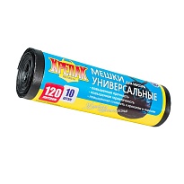 Мешки для мусора 120 л, черные, в рулоне 10 шт., ПНД, 15 мкм, 1100х700 мм, Крепак, 4607075710214 в Березниках