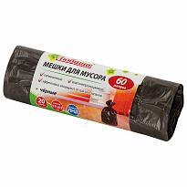 Мешки для мусора 60 л, черные, в рулоне 20 шт., ПНД, 5 мкм, 650х570 мм, Любаша, 605331 в Березниках