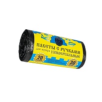 Мешки для мусора 20 л, с ручками, черные, в рулоне 30 шт., ПНД, 10 мкм, 550х440 мм, Крепакоф, 4607075710658 в Березниках