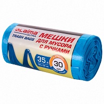 Мешки для мусора 35 л, с ручками, синие, в рулоне 30 шт., ПНД, 9 мкм, 540х500 мм, LAIMA ULTRA, 607683 в Березниках