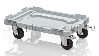 Тележка пластиковая сплошная 2 колеса с тормозом серая в Березниках