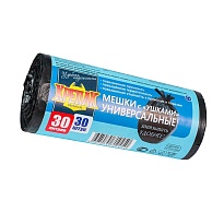 Мешки для мусора 30 л, с ушками, черные, в рулоне 30 шт., ПНД, 9 мкм, 600х500 мм, Крепак, 4607075710450 в Березниках