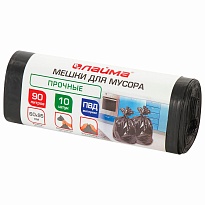 Мешки для мусора 90 л, черные, в рулоне 10 шт., ПВД, 25 мкм, 950х600 мм, LAIMA, 605332 в Березниках