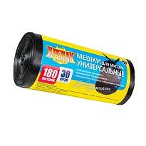 Мешки для мусора 180 л, черные, в рулоне 30 шт., ПНД, 20 мкм, 1150х800 мм, Крепак, 4607075710139 в Березниках