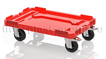 Тележка пластиковая сплошная 2 колеса с тормозом красная в Березниках