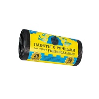 Мешки для мусора 30 л, с ручками, черные, в рулоне 30 шт., ПНД, 9 мкм, 620х480 мм, Крепакоф, 4607075710665 в Березниках
