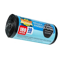 Мешки для мусора 180 л, с ушками, черные, в рулоне 30 шт., ПНД, 20 мкм, 1150х800 мм, Крепак, 4607075710399 в Березниках
