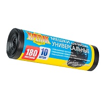 Мешки для мусора 180 л, черные, в рулоне 10 шт., ПНД, 20 мкм, 1150х800 мм, Крепак, 4607075710481 в Березниках