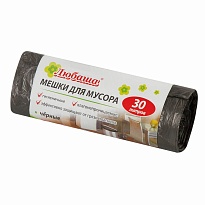 Мешки для мусора 30 л, черные, в рулоне 20 шт., ПНД, 5 мкм, 550х470 мм, Любаша эконом, 605329 в Березниках