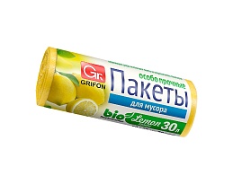 Мешки для мусора 30 л, ароматизированные, Лимон, желтые, в рулоне 20 шт., ПНД, 9 мкм, 560х530 мм, GRIFON Aroma, 101-020 Li в Березниках