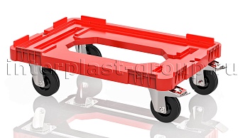 Тележка пластиковая с отверстием 2 колеса с тормозом усиленная красная в Березниках Тележка пластиковая с отверстием 2 колеса с тормозом усиленная красная в Березниках