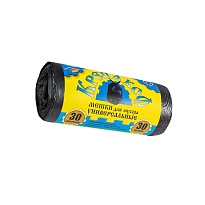Мешки для мусора 30 л, с ушками, черные, в рулоне 30 шт., ПНД, 8 мкм, 580х460 мм, Крепакоф, 4607075710238 в Березниках