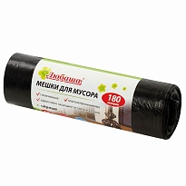 Мешки для мусора 180 л, черные, в рулоне 10 шт., ПВД, 24 мкм, 1060х800 мм, Любаша, 605336 в Березниках