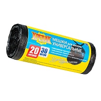 Мешки для мусора 20 л, черные, в рулоне 30 шт., ПНД, 10 мкм, 550х440 мм, Крепак, 4607075710092 в Березниках