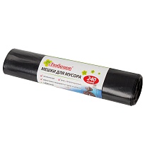 Мешки для мусора 240 л, черные, в рулоне 5 шт., ПВД 30 мкм, 1300х900 мм, Любаша, 605338 в Березниках