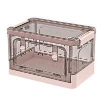 Ящик пластиковый складной прозрачный коричневый, дно розовое, 360х235х230 мм, с колесиками в Березниках